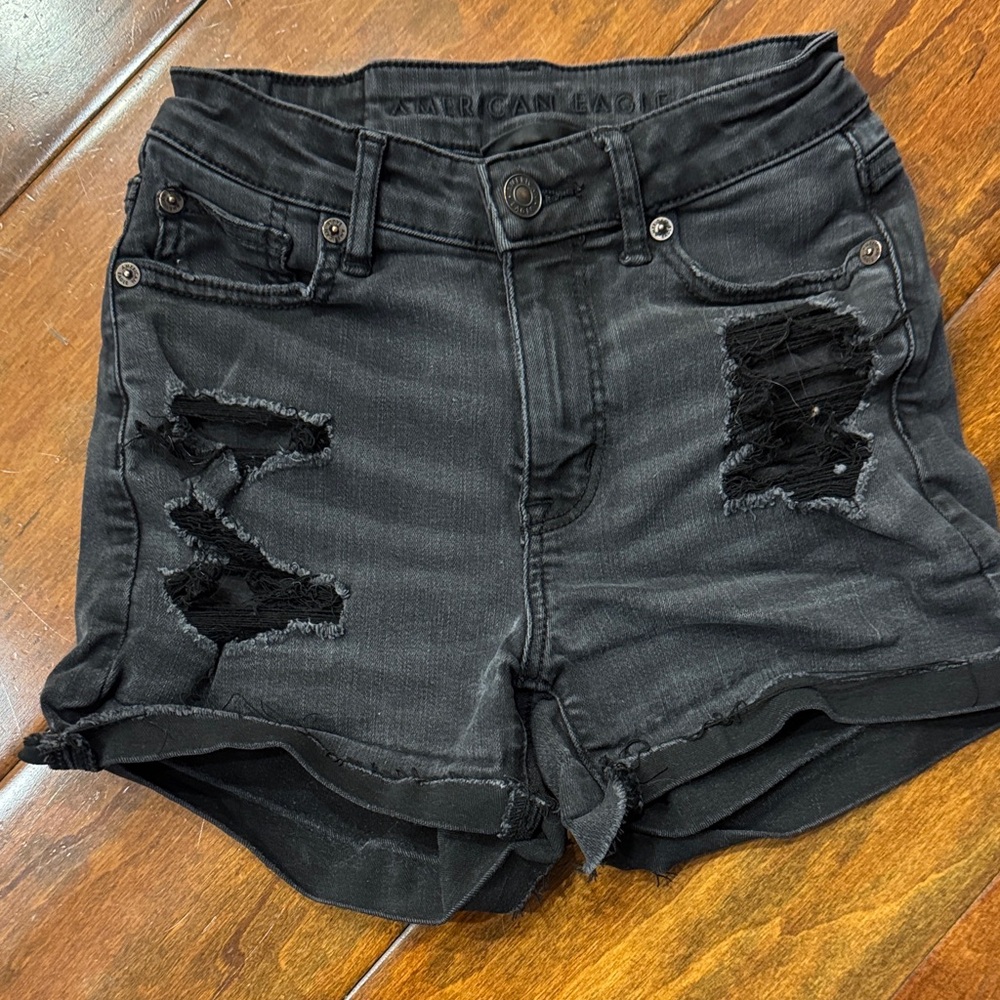 American Eagle Black Distressed Denim Shorts 00